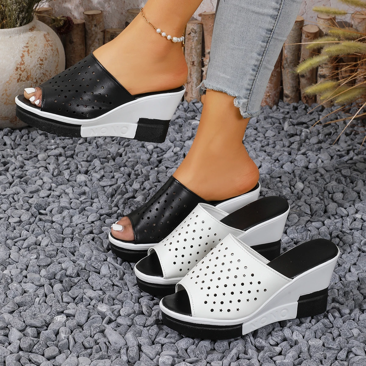 Women Wedge Sandals Summer Slope Heel Comfortable Shoes for Women Breathable Hollow Mesh Outer Wear Sandals Sexy Platform Shoes