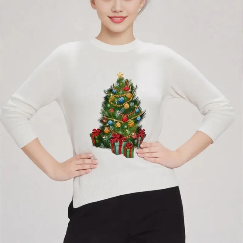 

2025 Winter Christmas Print Sweater For Man Women Knitted Long Sleeve Y2K Clothes Warm Thicken Jumpers Pullover Tops Knitwear