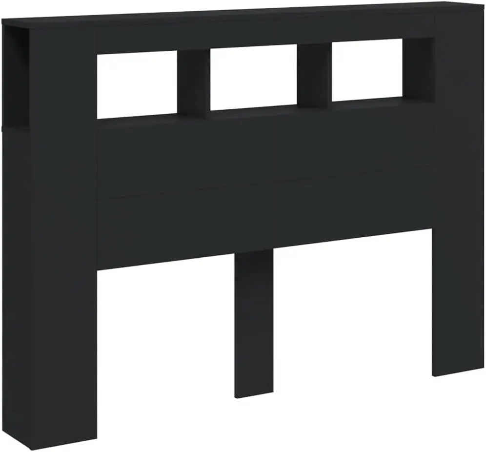 لوح رأسي لسرير بحجم كوين، خشب أسود هندسي، عرض 140 سم، أضواء RGB، مثبتة على الحائط، تخزين She #5