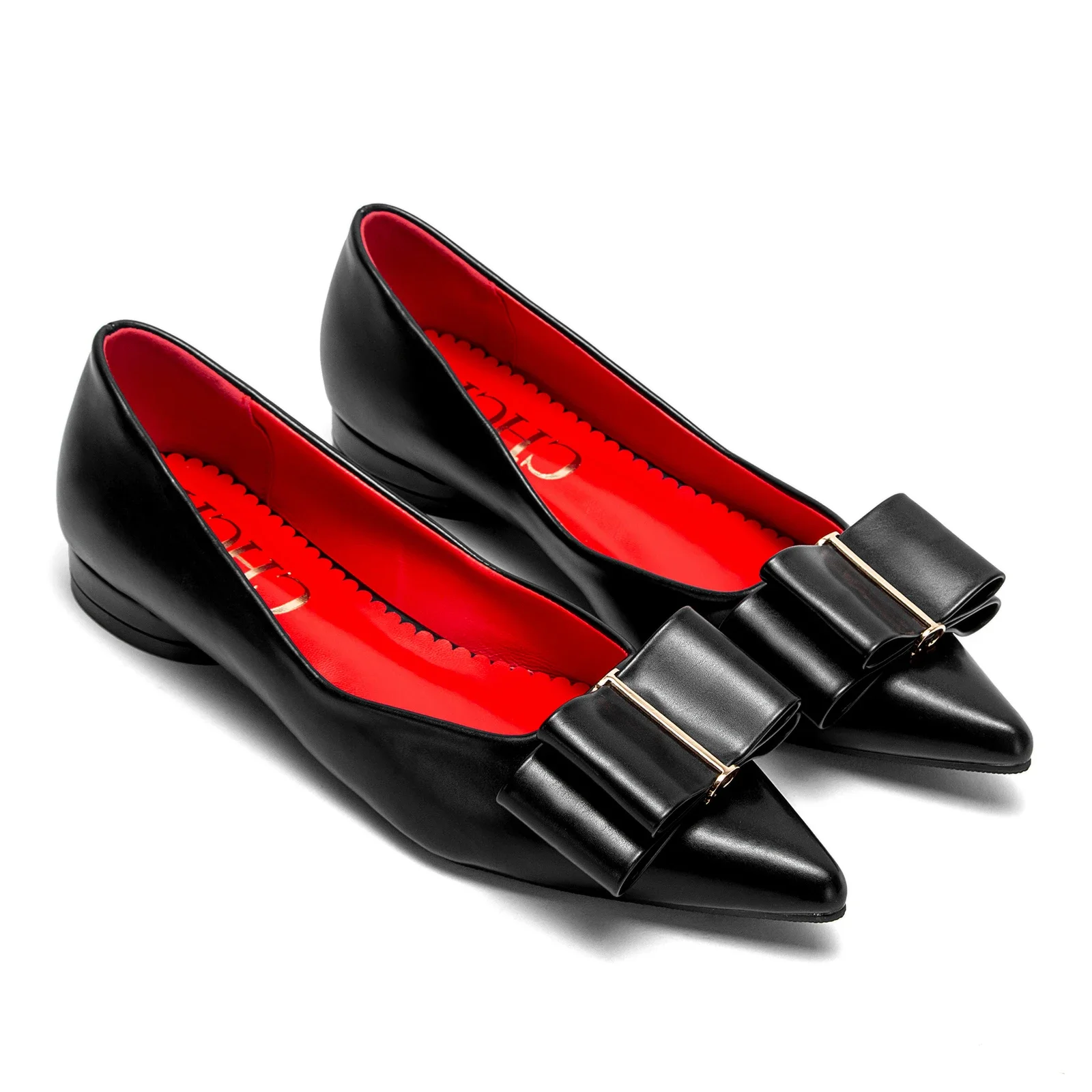 2025 CHCH Women's Flat Shoes New Black Pointed Bow Business Shoes Comfortable Commuting Women Shoes