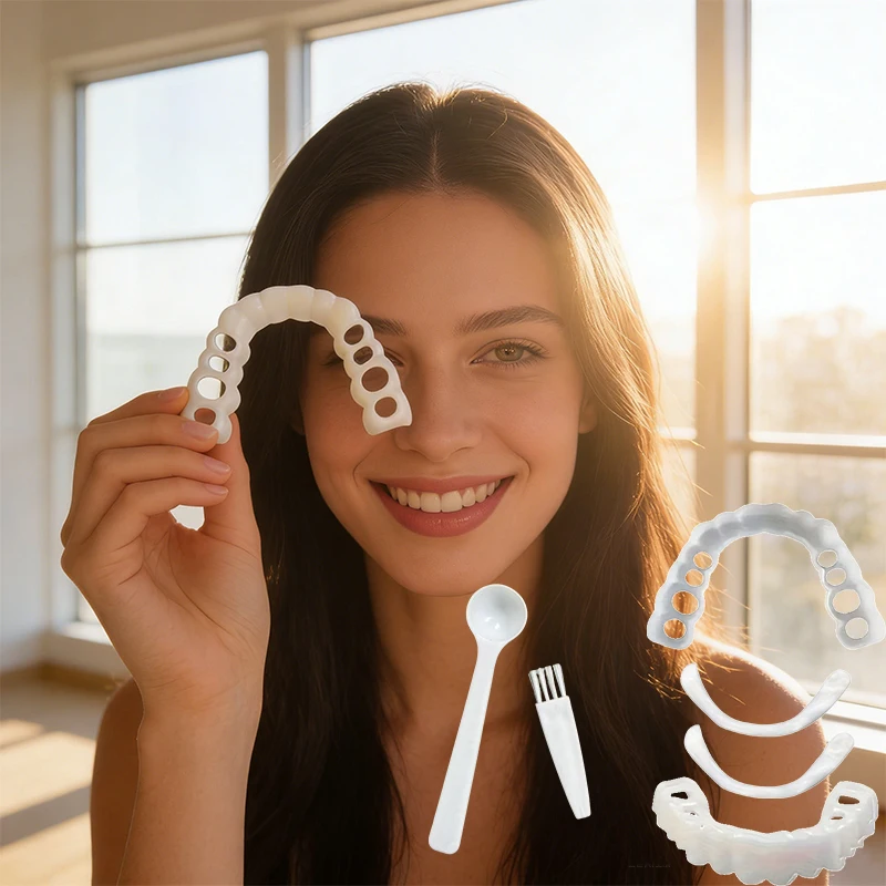 

Perfect Fit Teeth Whitening Fake Tooth Cover Snap on Silicone Smile Veneers Teeth Upper Beauty Tool Reusable Cosmetic CK848