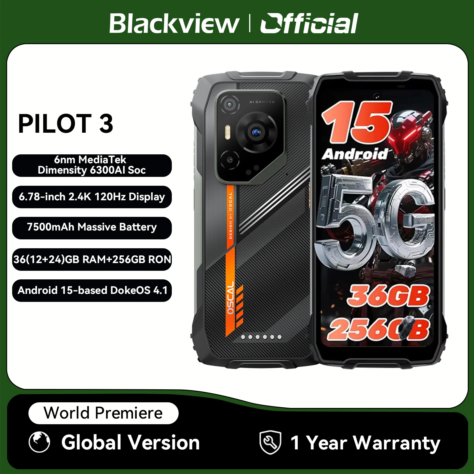 Blackview OSCAL PILOT 3 5G mobile phones AI Rugged Smartphone MTK 6300, 6.78