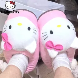 Sanrio-Zapatillas rosas de Hello Kitty para mujer, zapatos de algodón con dibujos animados, estilo coreano, Y2k Kawaii, cálidos, para el hogar, Invierno