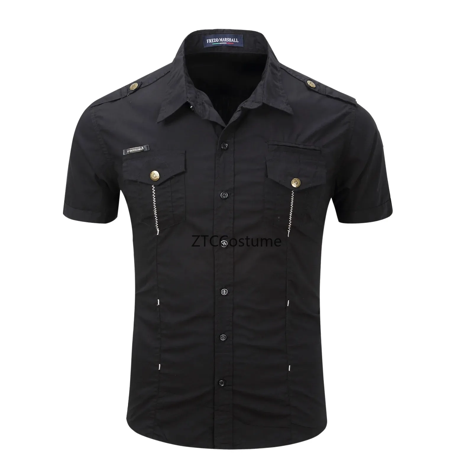 Cosplay Mens Short Sleeve Cotton Shirt Black Casual Button Down Workwear Outdoor Cargo Shirt Plus Size Summer Shirts view 2