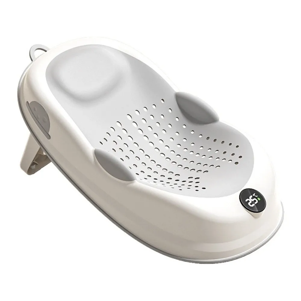 

Сетчатый коврик-сиденье для ванной с датчиком температуры, портативная подставка для купания младенцев, простая в использовании опорная конструкция, подставка для ванной, для купания новорожденных