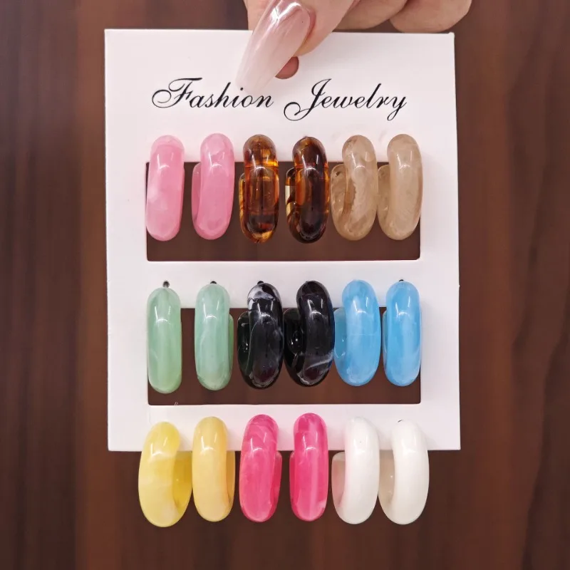 

18pcs Fashionable Acrylic Handmade Exaggerated Dopamine Earrings Set for Women