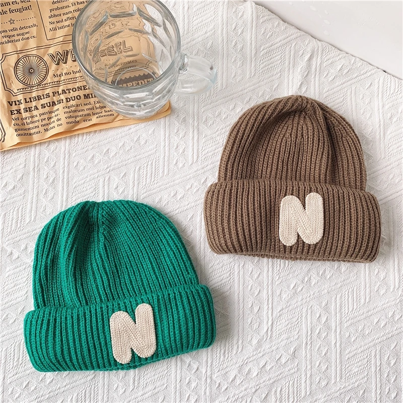 ins Korean version of everything autumn and winter children melon skin wool hat alphabet hat boys and girls baby pullover knitte