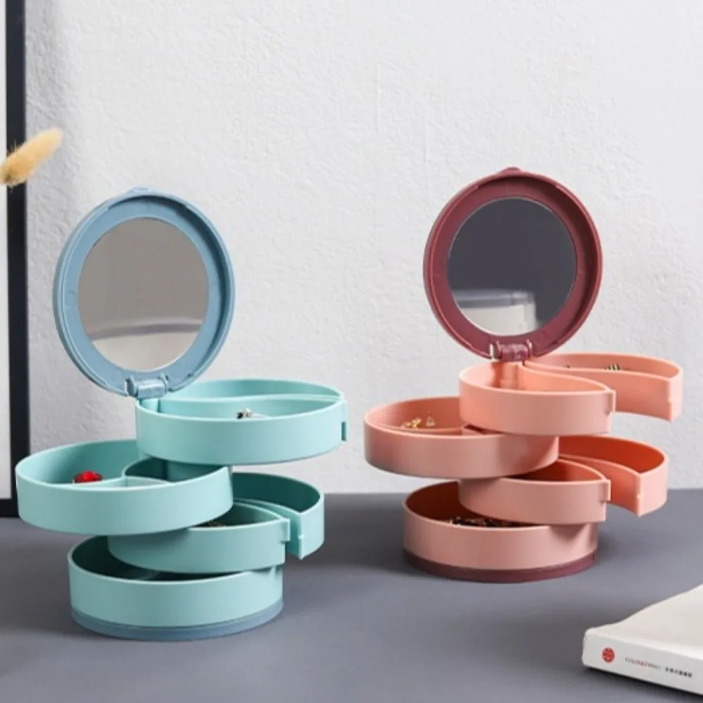 

Многоуровневая подставка для украшений с крышкой, вращающаяся пластиковая подставка, пылезащитная, с зеркалом, для серег, колец, браслетов