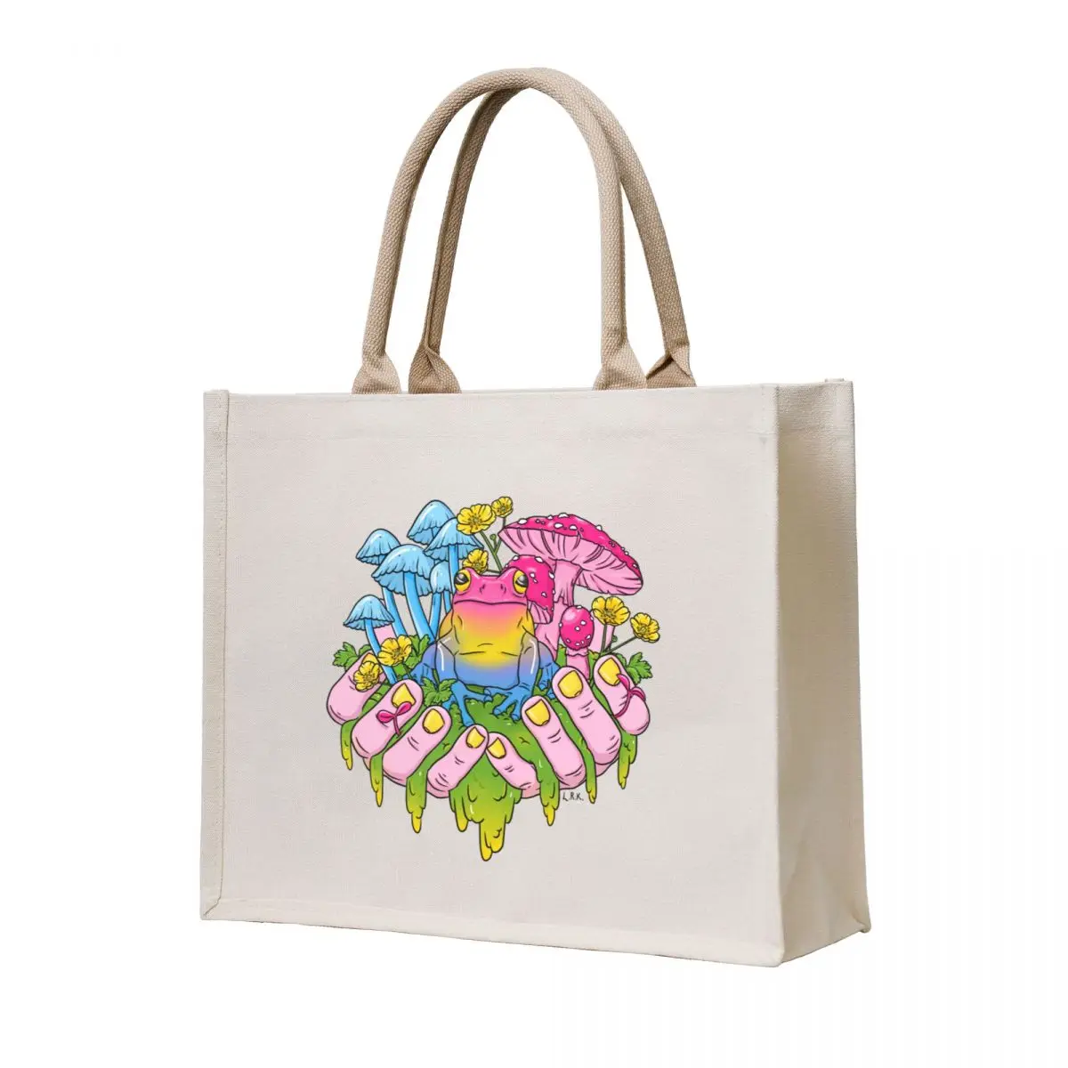 

Pansexual Frog Fungi Handful Tote Bag large tote bag reusable shopping bags custom bags