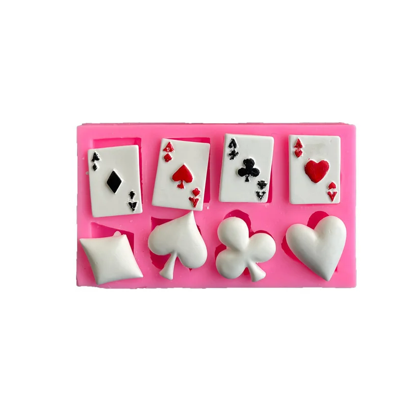 Poker Silicone Molds Alice Wonderland Hat Playing Cards Fondant Mold Baby Party Chocolate Cupcake Fondant Cake Decorating Tools