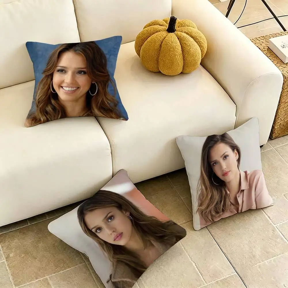 

Jessica-A A-Alba Actor Pillow Case Square Double-Sided Sofa Cushion Cover Bedroom Bedside Pillow Gift