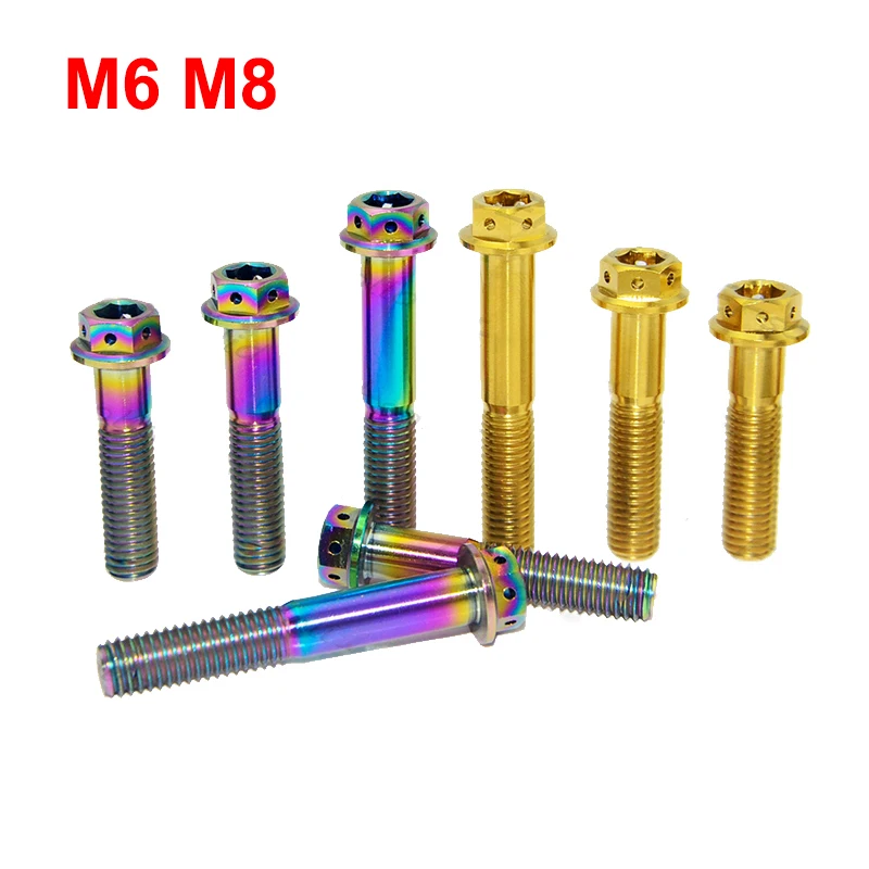 1Pcs Titanium Bolt M6 M8x10~60mm Flange Inner Outer Hexagon Screws For Motorcycle Disc Brake Refitted Pitch 1.0mm 1.25mm