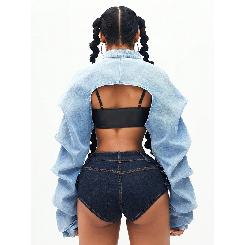 베뉴인피 스탠드 칼라 지퍼 슈퍼 숏 데님 재킷 여성용 2026년 봄 신상 2000년대 스트리트웨어 긴팔 크롭 아우터웨어