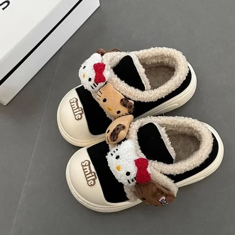 

Sweet Hello Kitty Anime MINISO Ins Soft Shoes Autumn Winter Cute Cartoon Cashmere Comfortable Cotton Kawaii Slipper Gifts Toys