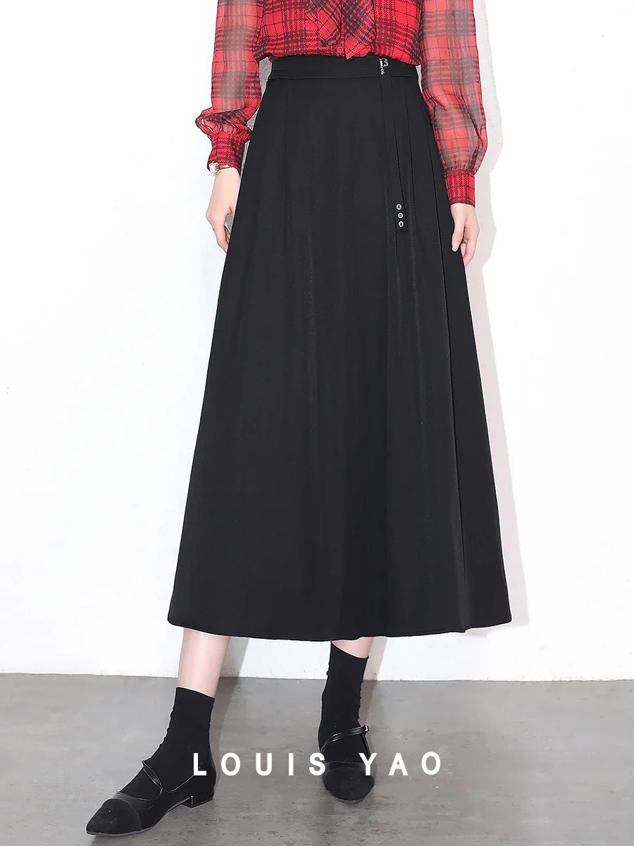 LOUSI YAO Women Skirt High Waist 2024 Spring New Office Lady Solid Color Basic Casual Fashionable A-line Long Umbrella Skirt