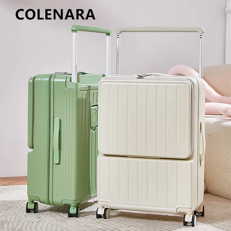 COLENARA ABS+PC Suitcase Front Opening Aluminum Frame Boarding Box USB Charging Trolley Case 20