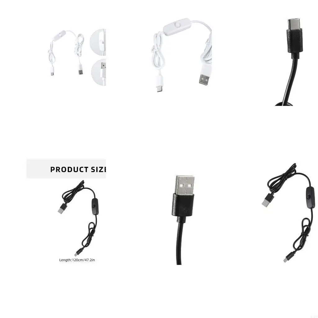 E1PF 120cm USB to Type C Power Cable Extension Cord with Switching Button for Type C Tablet Phones Laptops and Other Gadgets