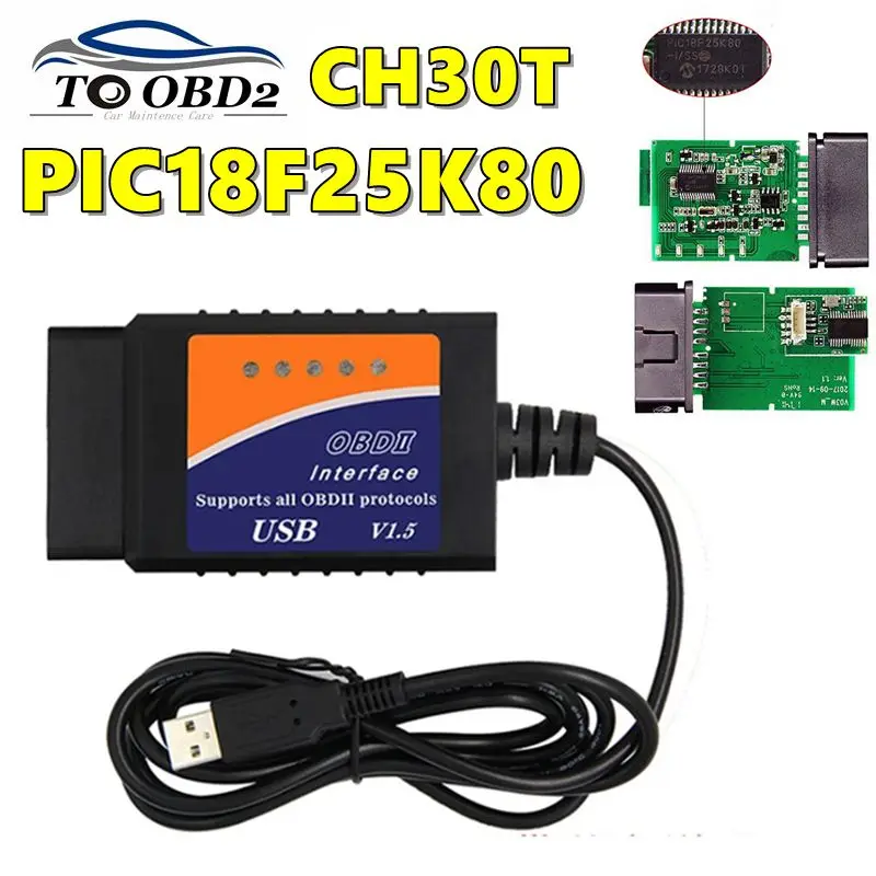 

Новейший ELM327 V1.5 USB PIC18F25K80 CH30T чип прошивка V1.5 автомобильный диагностический USB автомобильный инструмент OBD 2 сканер ODB2 считыватель кодов