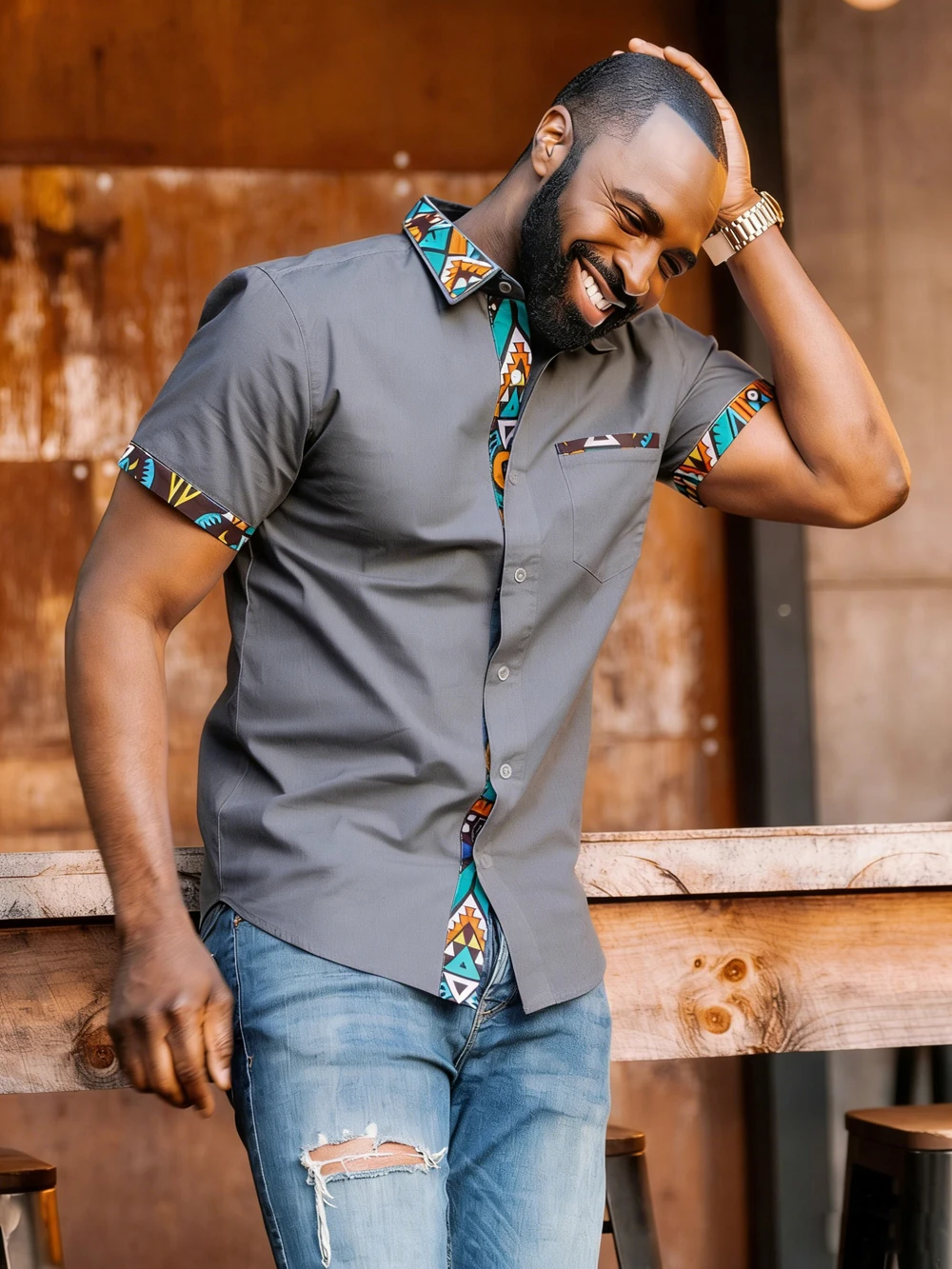 

Мужская пляжная рубашка с коротким рукавом в стиле пэчворк с цветочным принтом, модный повседневный топ с воротником для отпуска, мужская модная рубашка XS-6XL