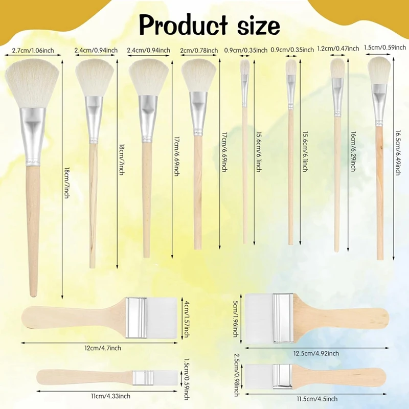 Mop Brush for Acrylic Painting, Assorted Size Acrylic Paint Brush Set Blending Mop Brushes with Wooden Handle 12PCS Set-ABHG