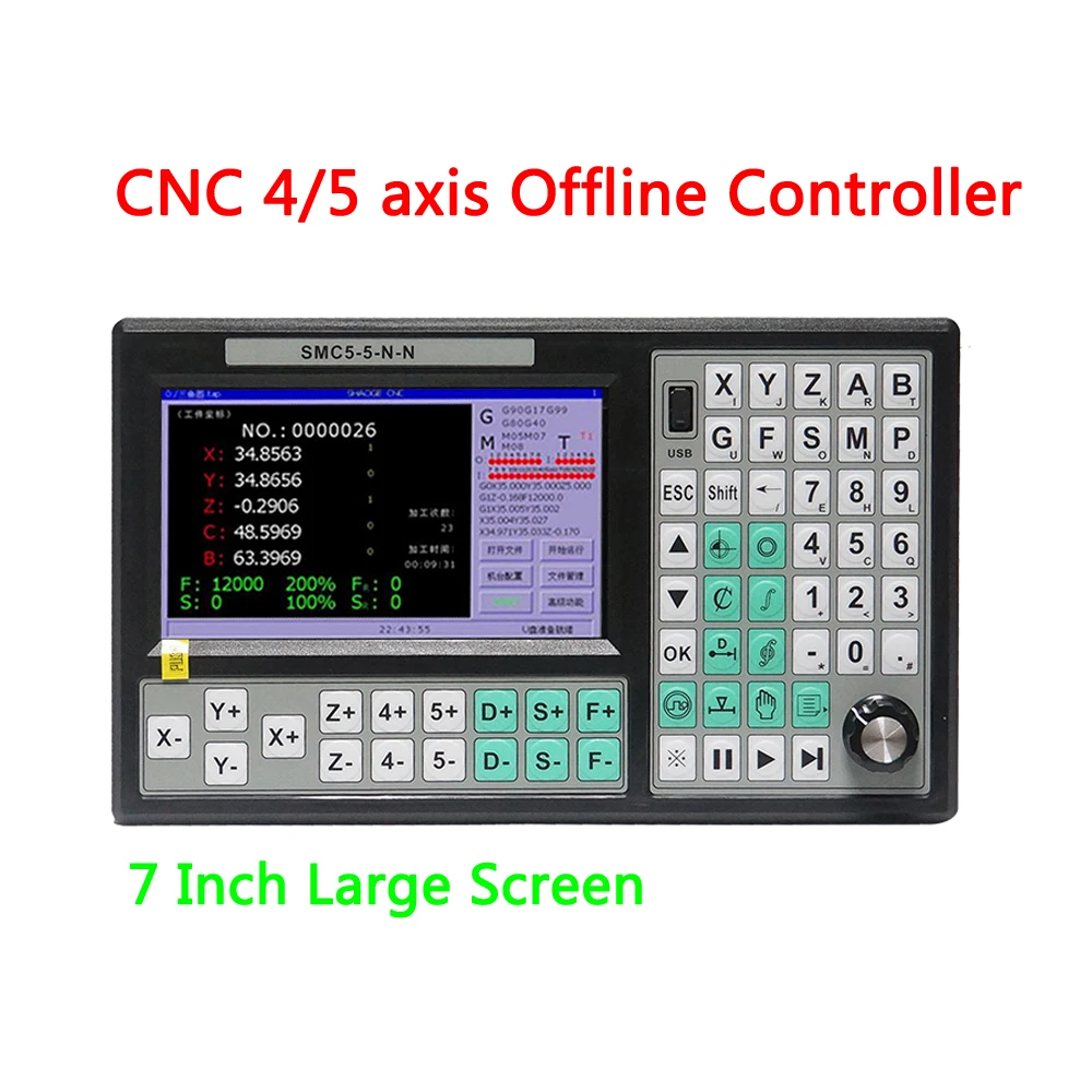 

CNC 4 Axis 5axis Stand Alone Motion Controller Offline CNC Controller SMC5-5-N-N 500KHz 7 Inch Large Screen Replace Mach3 USB