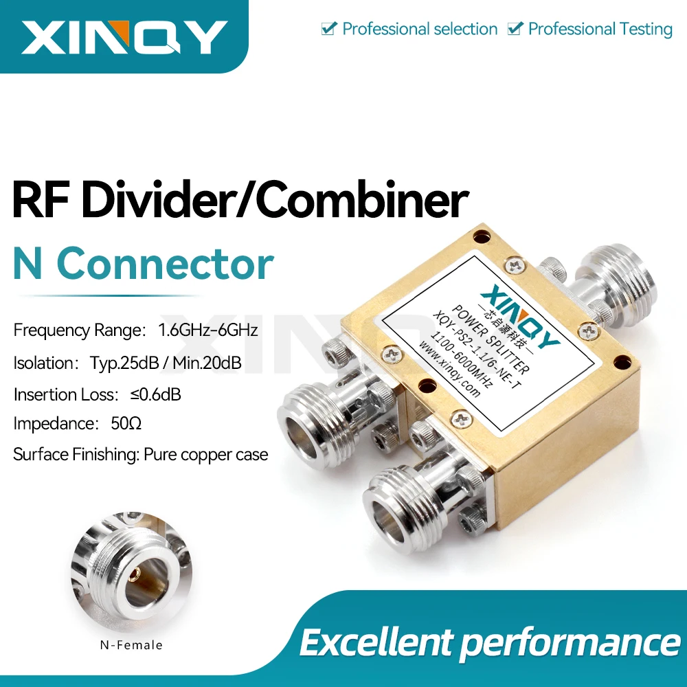 XINQY 1.6-6GHz RF Power Splitter, N-Type, 1x2 Power Divider for WIFI Testing