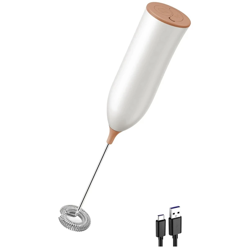 

Milk Frother, USB Rechargeable Electric Milk Frother Stick Manual Handy Milk Frother for Coffee, Latte,White+Brown