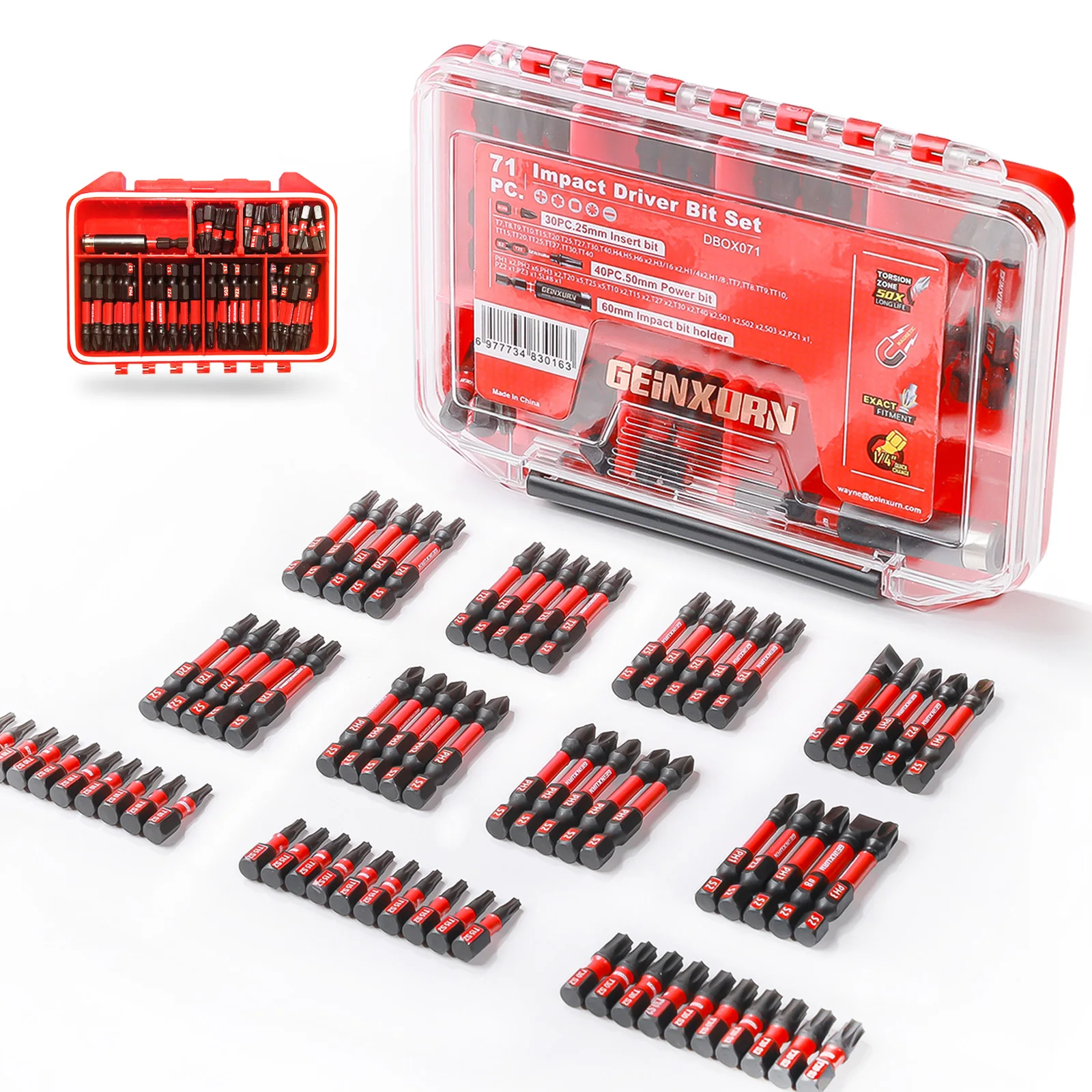 

Geinxurn 71PCS Impact Screwdriver Bit Set,Magnetic S2 Steel Multi Insert Power Bits Tips with Impact Bit Holder with Storage Box