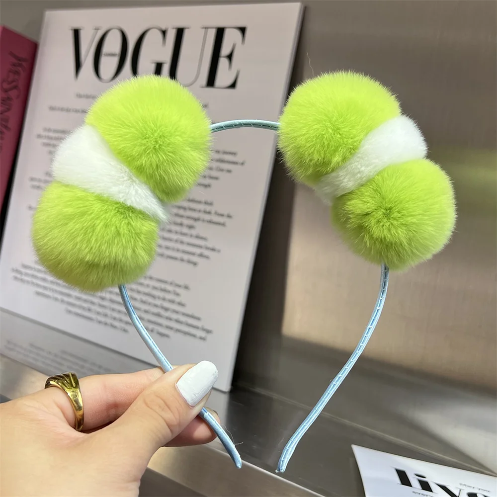 Real Rabbit Ball Hair Band Autumn And Winter Fluffy Ball Cute Cartoon Face Wash Head Band Korean Children's Headwear Hair Card