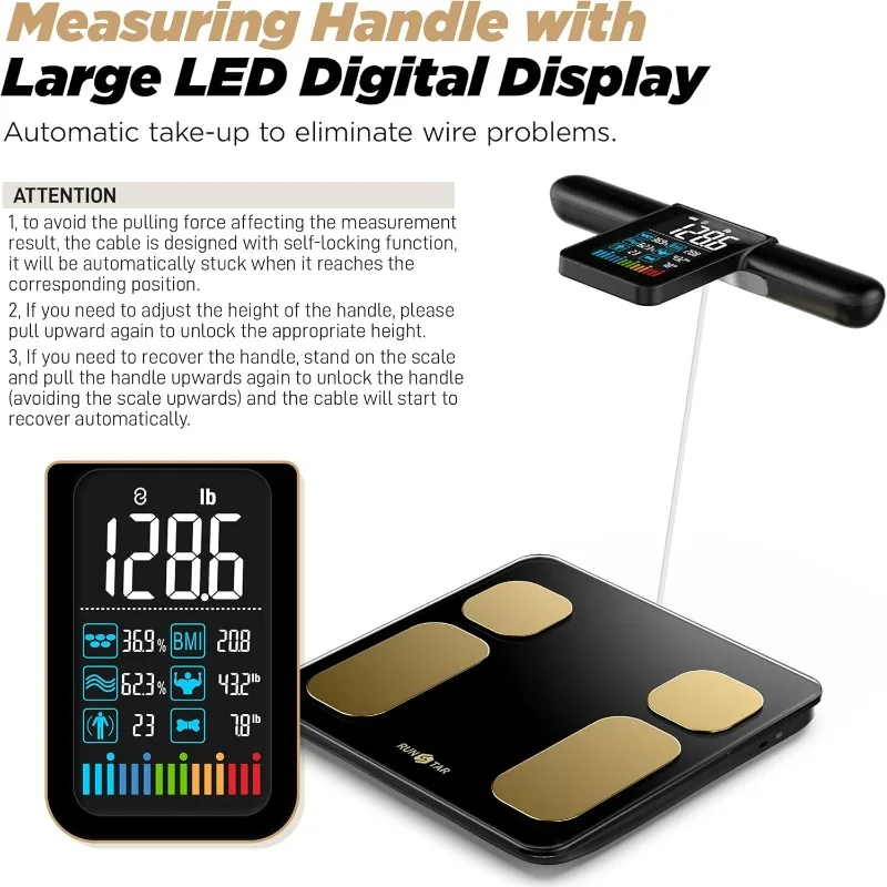 Runstar Scale for Body Weight and Fat Percentage, 8 Electrodes High Precision Digital Scale for BMI 20 Body Composition