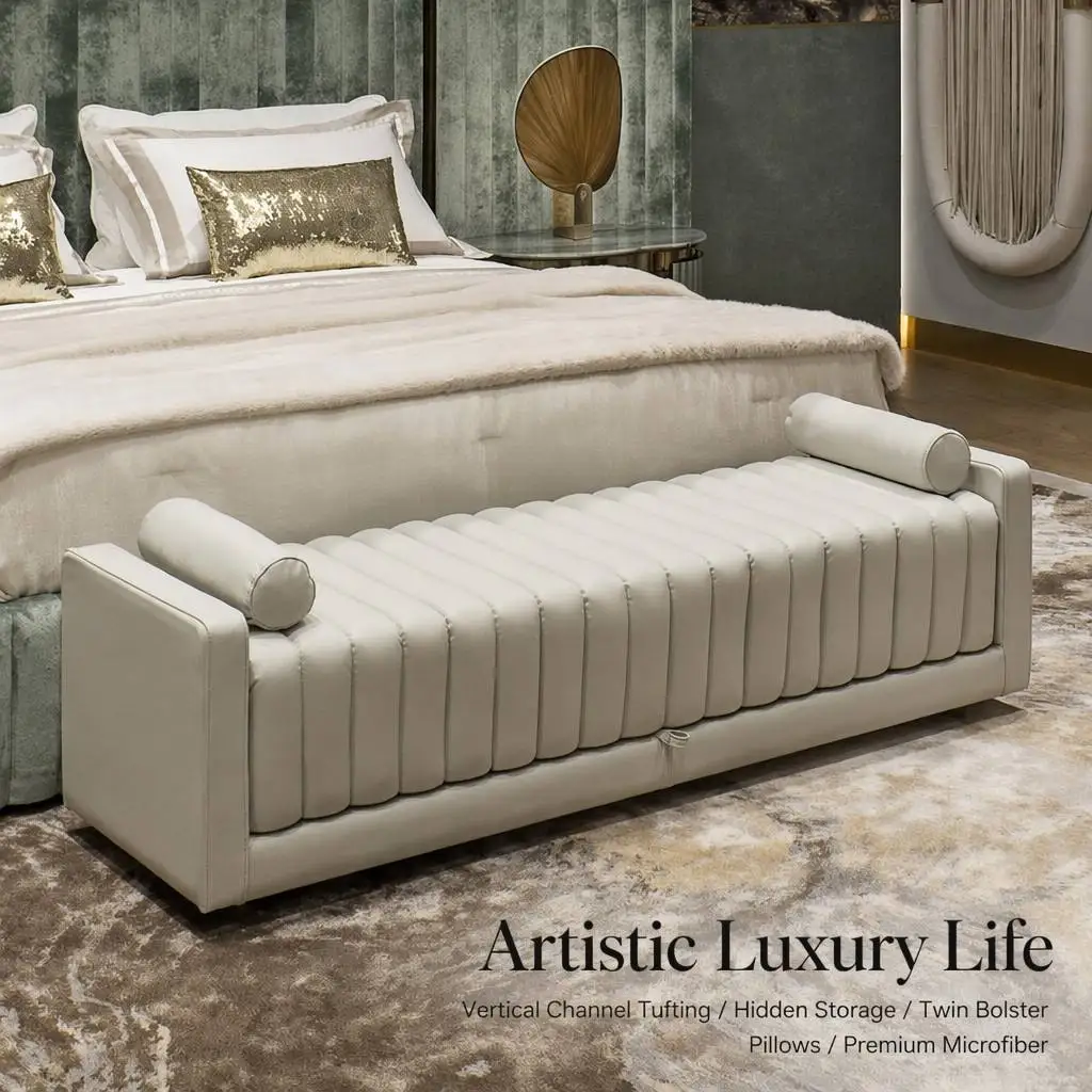 Modern Luxury Upholstered Microfiber Leather Storage Box Bedroom End Bed Entryway Living Room Furniture Ottoman Bench Seat Bed