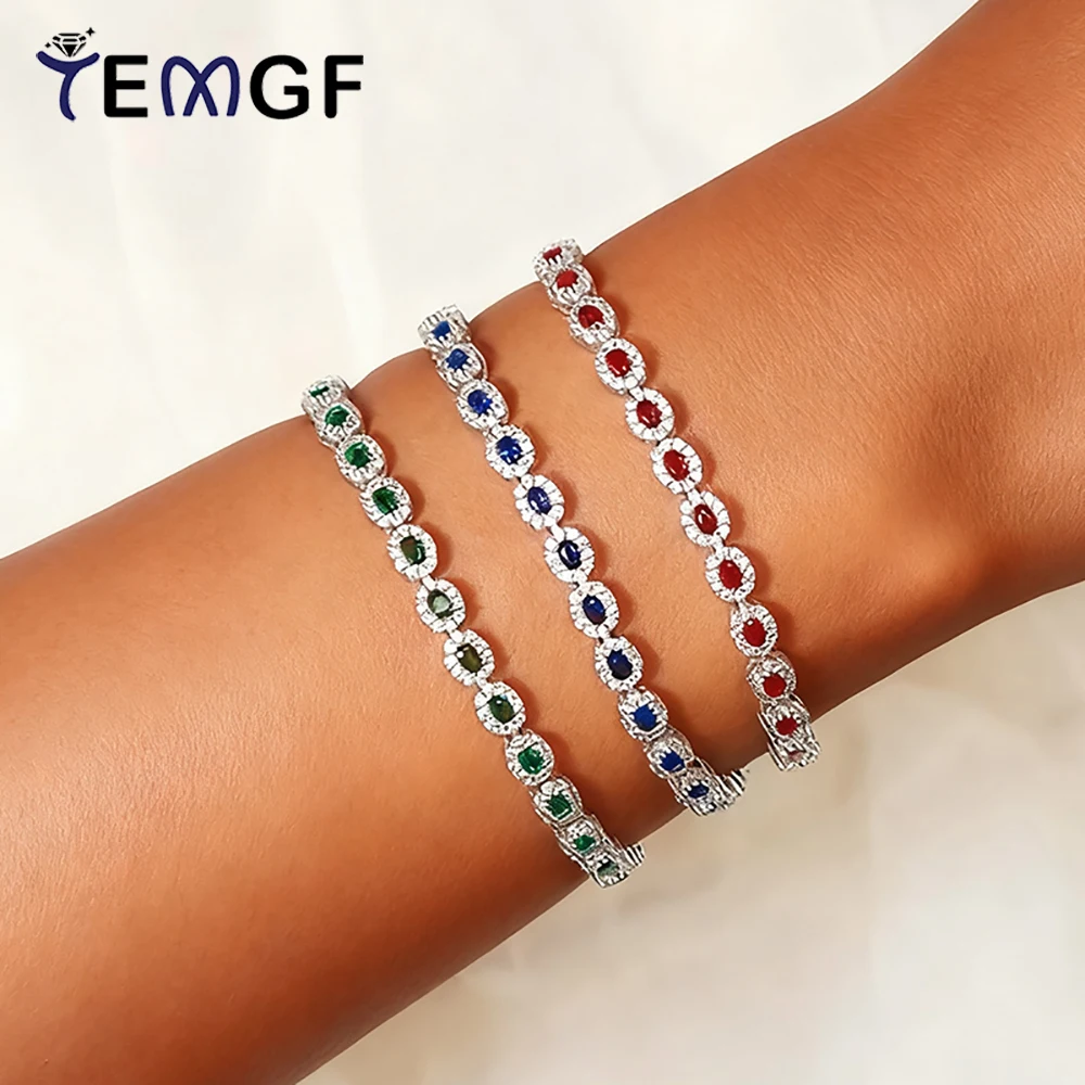 

TEMGF Artificially Synthesized Spine Bracelets 925 Sterling Silver for Women Party Fashion Luxury Fine Jewelry Red/Blue/Green