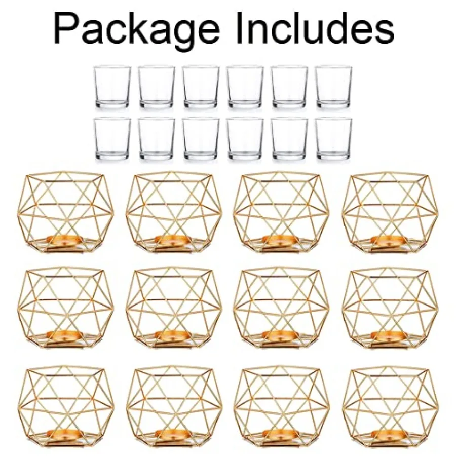 Geometric Tealight Candle Holders Gold, Modern Metal Geo Wedding Centerpieces for Table, Votive Candle Stand Accent for Tea Lig view 6