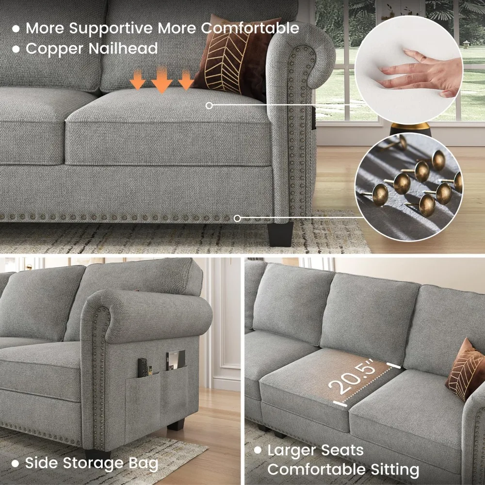 Convertible Sectional Sofa L Shape Couch with Reversible Chaise 4 Seat for Small Space Light Grey