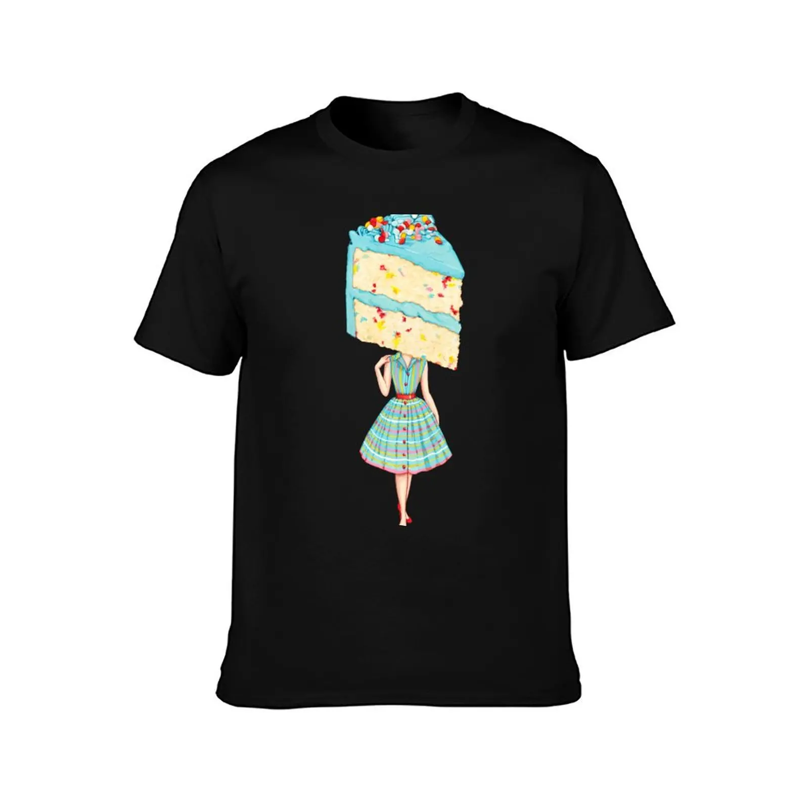 Cake Head Pin-Up : Birthday Funfetti T-Shirt Summer Casual Cotton Tee Oversized Streetwear Tops Vintage Graphic Print