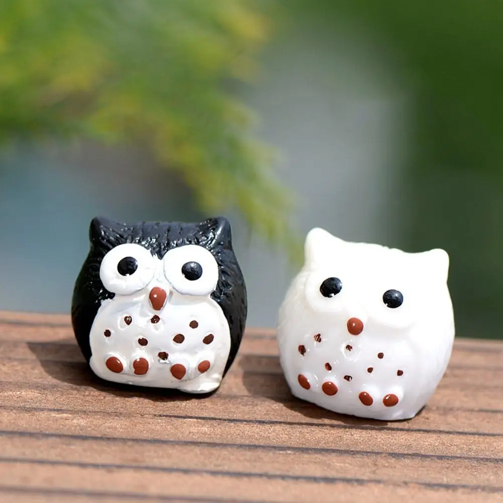 20 Pcs Mini Owls Micro Landscape Miniature Decor Resin Figurine Plant Pot Fairy Garden  Fluorescent Owl Figurines Cake Toppers