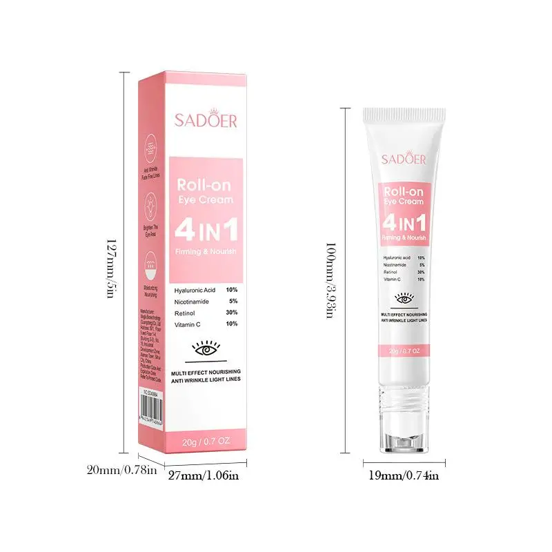 1Pc SADOER 4in1 Roll-on Eye Cream Moisturizing Anti Dark Circles Eye Bags Firming Nourishing Eye Serum Beauty Skin Care!~