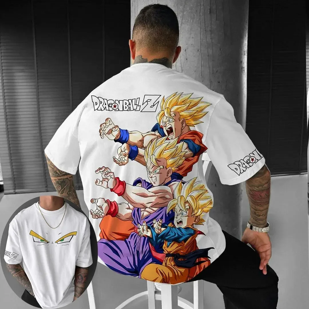 

2025 New Cotton Printed Summer T-shirt Super Saiyan Loose Dragon Ball Animation Crew Neck Cosplay Y2k