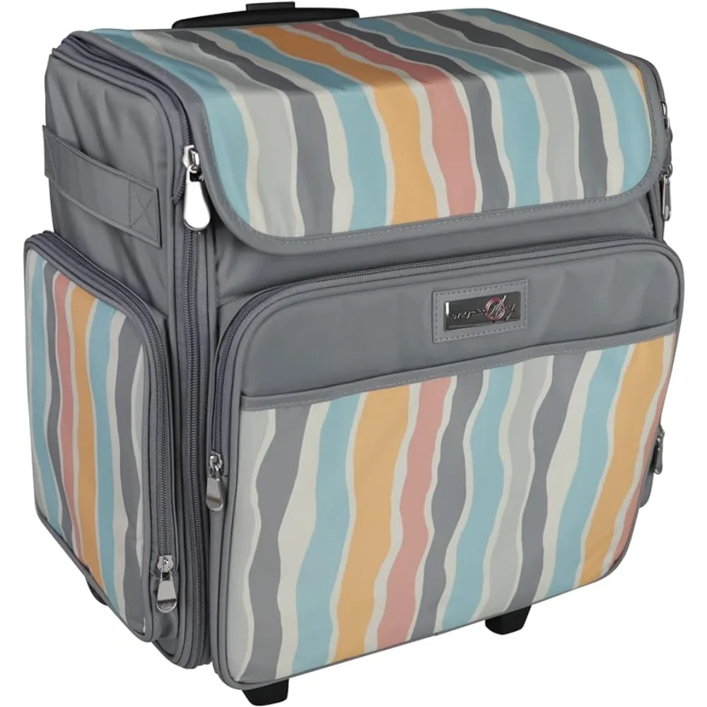 Everything Mary Rolling Craft Bag, Grey Stripes - Papercraft Tote Wheels Scrapbook & Art Storage - Organizer Case IRIS Boxes