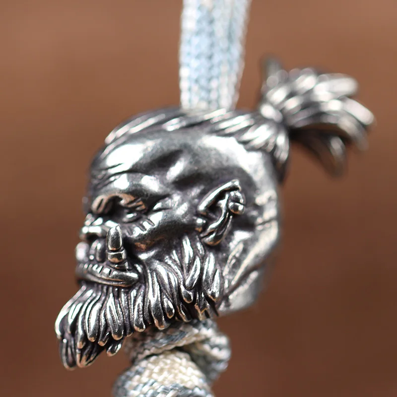 Orcish Warrior Head Sculpture Brass Knife Beads DIY Paracord Bracelets Accessories Handmade Woven Lanyard Keychain Pendants EDC