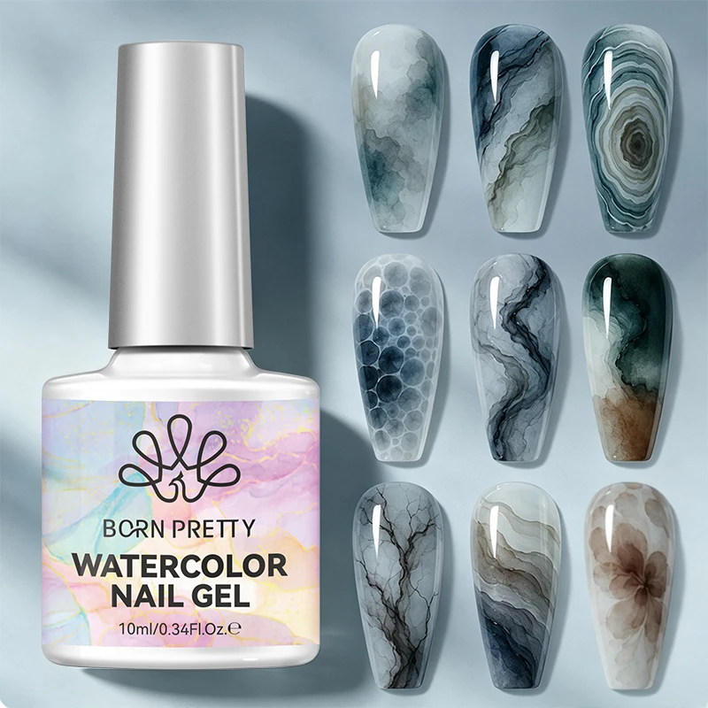 BORN PRETTY 10ml Watercolor Nail Gel Polish Clear Marble Gradient Spreading Painting Gel Autumn Winter DIY Nail Art Decoration