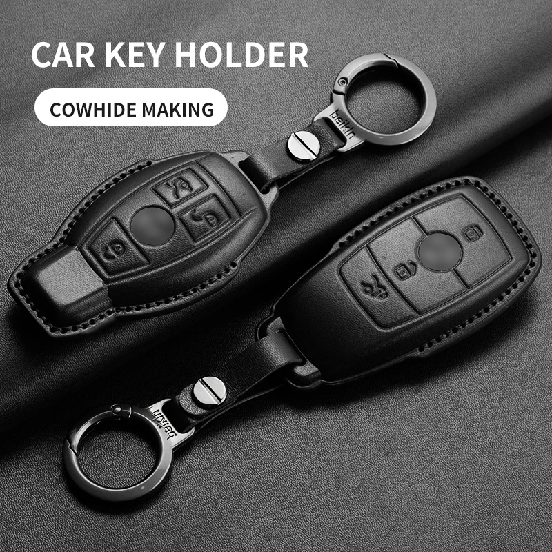 

For Mercedes Benz A, B, C, E-Class GLS GLA GLA GLK GLC CLS CLA AMG W204 W205 W212 W463 W176 Leather Car Keycase Protective Shell