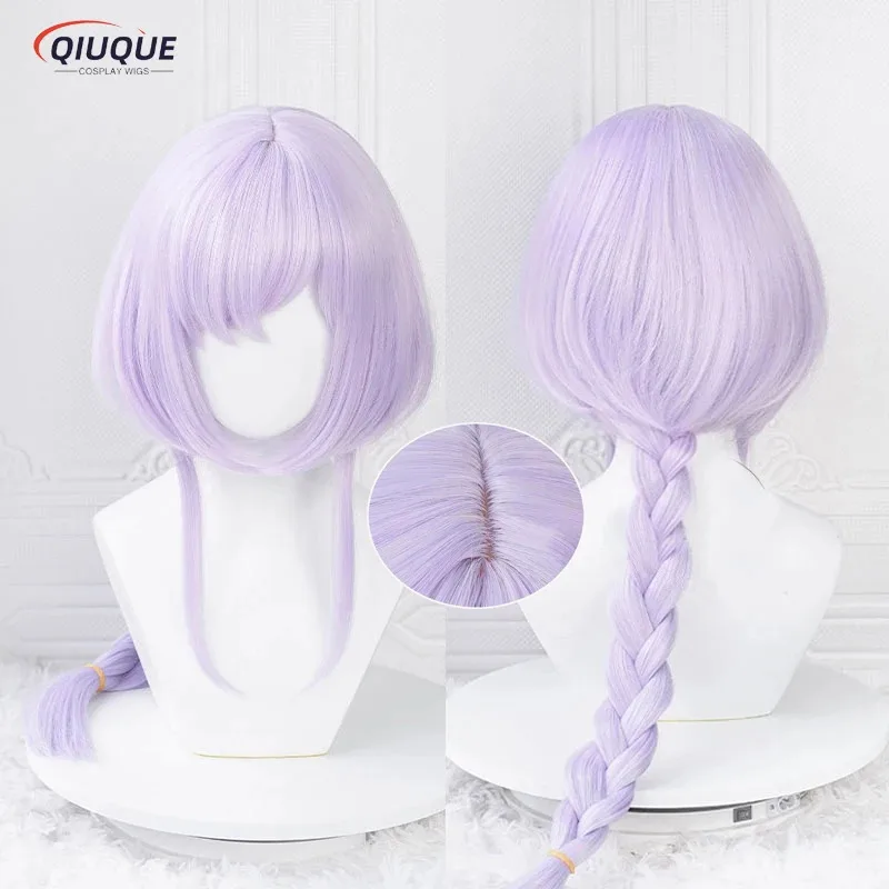 LQHigh Quality Game Impact Qiqi Cosplay Wig Long Light Purple Braided Heat Resistant Synthetic Hair Anime Wigs + Wig Cap