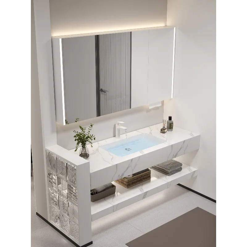 

Hotel wind rock slab ceramic seamless basin bathroom cabinet combination toilet washstand