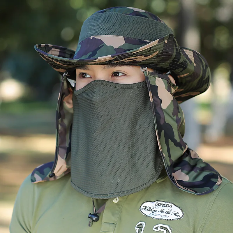 Hat Men Summer Jungle Camouflage Face Mask Mosquito Protective Cap Breathable Sun Protection Mountaineering Outdoor Fishing M101