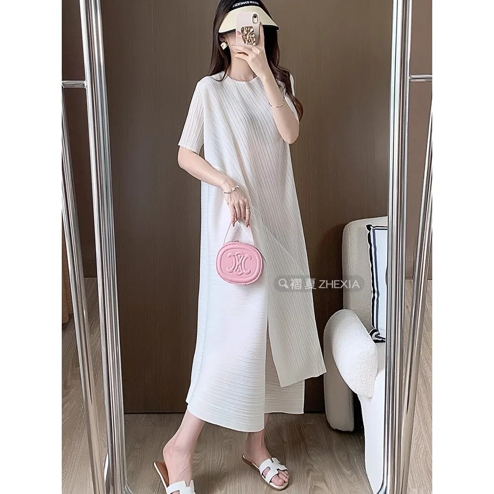 

Miyake Pleated Dress 2025 Summer New Temperament Splicing Pleated Long Skirt Sense Stylish Elegant Fold Dress Female Fashion
