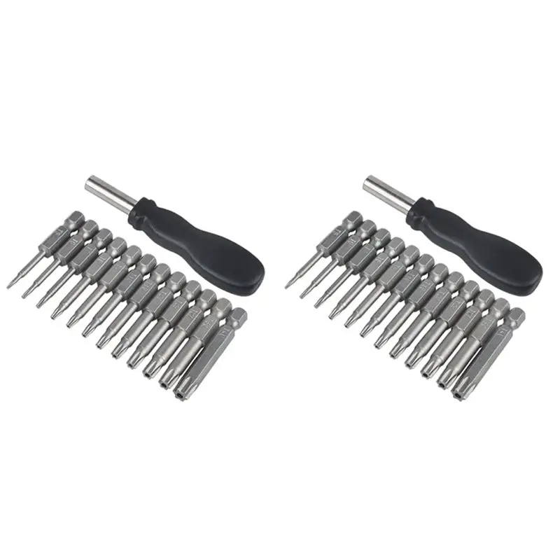 24 Pack Torx Head Screwdriver Bit Set 1/4 Inch Hex Shank T5-T40 Star Screwdriver Tool Kit With 2 Pack Handle