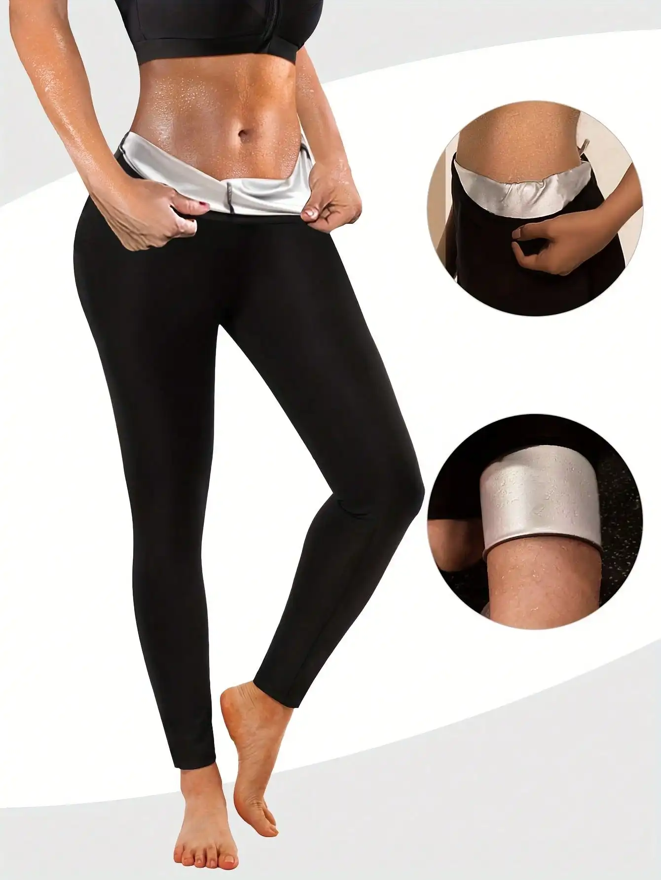 1pc Leggings de cintura alta para mujer que intensifican la sudoración, 4 veces más eficacia en la eliminación del sudor, pantalones de fitness adelgazantes, sudoración concentrada en cintura y piernas, fitness
