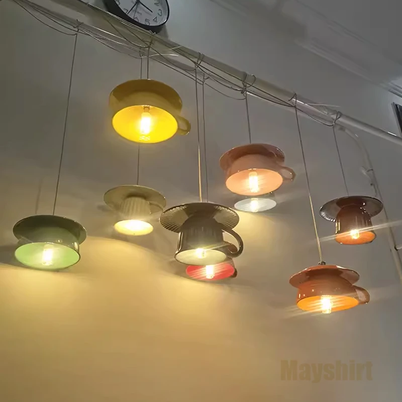 Modern Ceramic Cup Pendant Lights LED Teapot Hanging Lamp Bedroom Living Room Dining Room Suspension Kicthen Coffee Bar Lamps