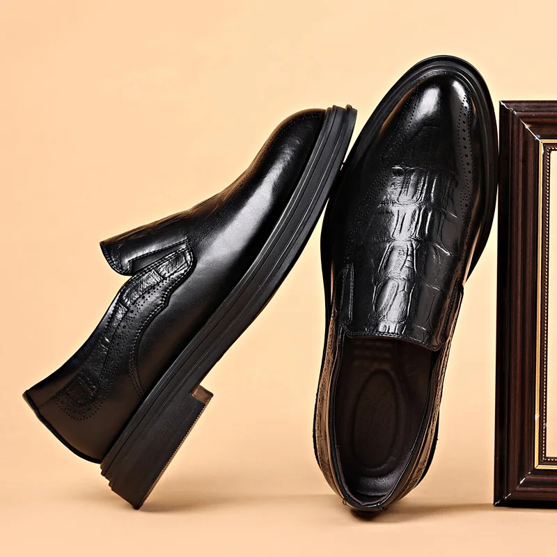 Black Brown Leather Shoes Men Wedding Formal Attire Business Gentleman Casual Office Work Shoes Classic Pointed Toe Men's Shoes